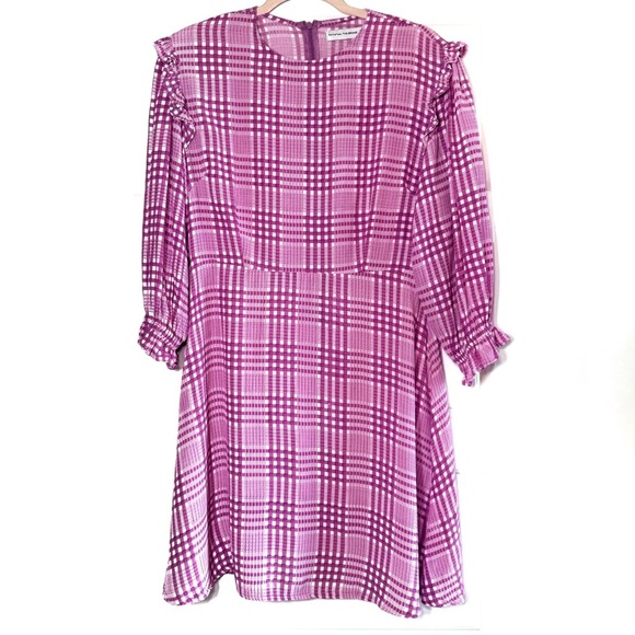 Faithful The Brand Edwina Pink Plaid Ruffled Puff long-Sleeve Mini Dress Size L - Picture 9 of 13